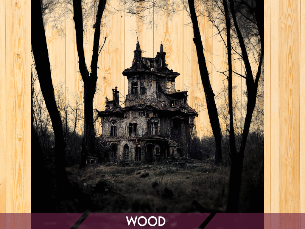 High resolution wall printing on wood surface with artistic illustration