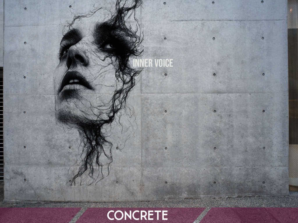 Large scale wall printing on concrete surface with artistic portrait mural