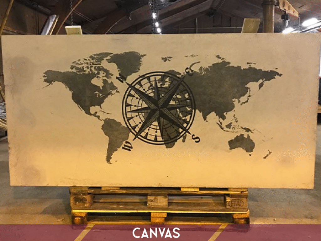 High resolution wall printing on canvas with world map artwork