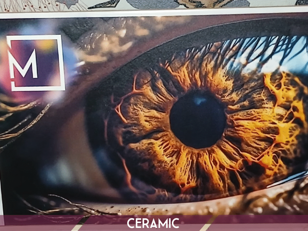 High detail wall printing on ceramic tiles with realistic eye artwork