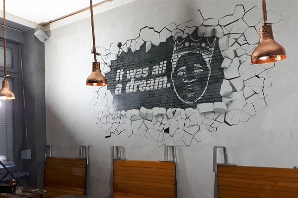 3D muurprint met scheur effect en illusie van opengebroken muur